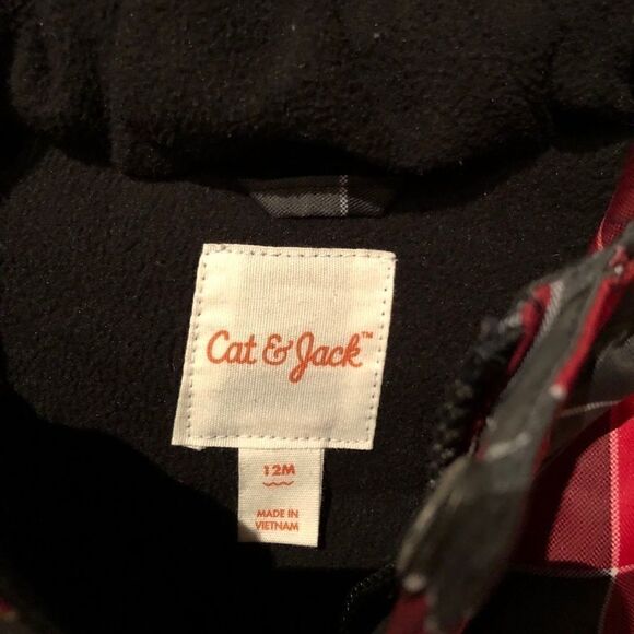 NWOT Cat & Jack Kids 12M Checkered Jacket W/Hood - Picture 2 of 9